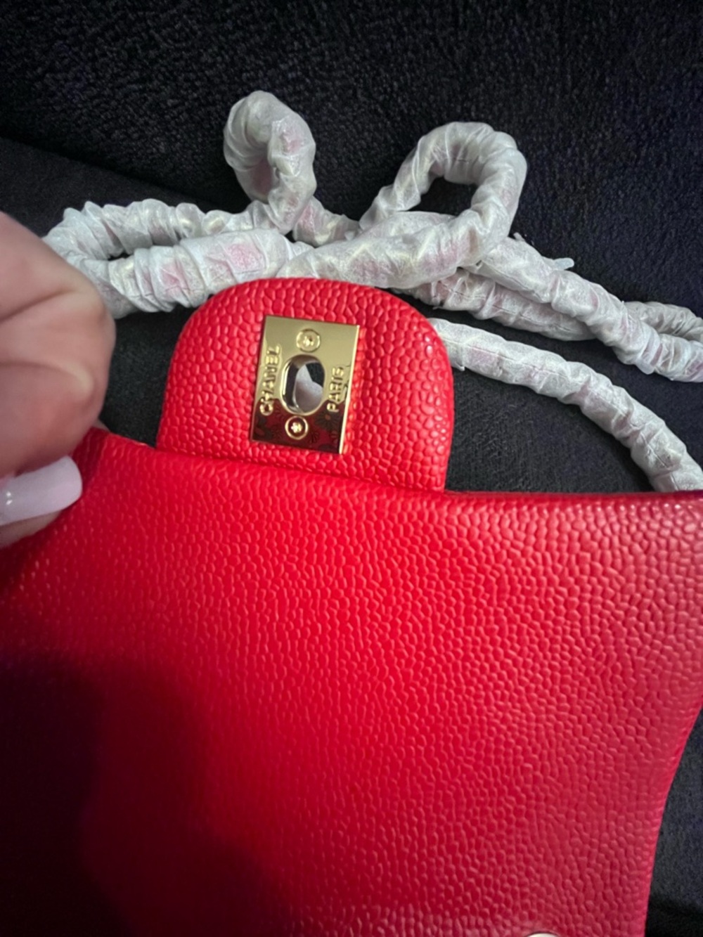 Chanel Quilted Mini Flap Bag in Bright Red leather - Picture 8 of 9